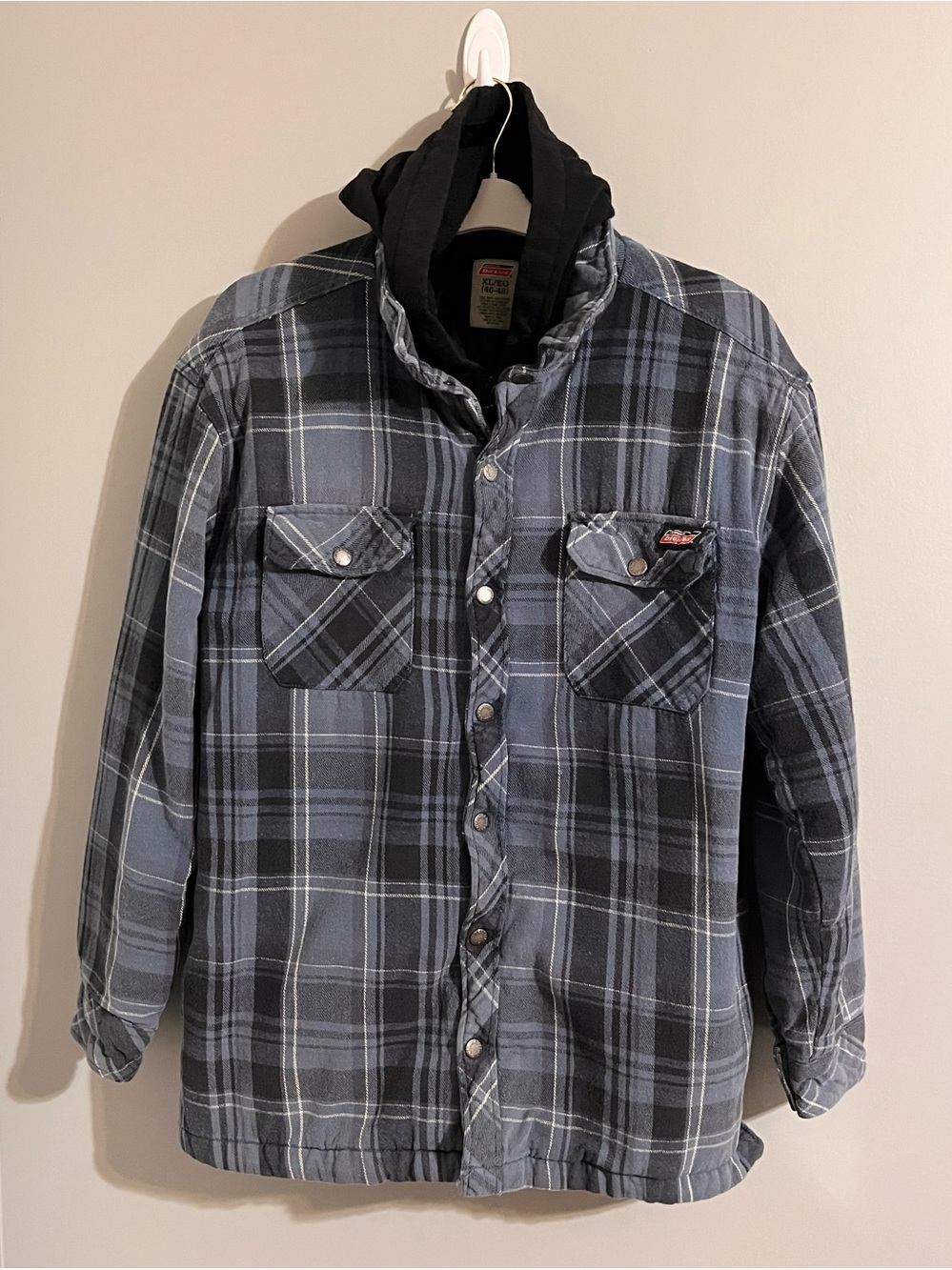 Dickies Men's Blue Plaid Hooded Work Jacket